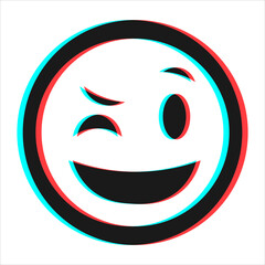 Cartoon smile emoticon symbol, icon in 3d effect with blue and red color