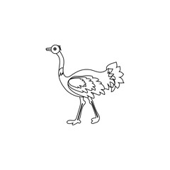 Decorative outline ostrich, Australian wild animal, Tropical bird cartoon character design, Cute flat vector illustration isolated on white, for design zoo alphabet, invitation, greeting cards