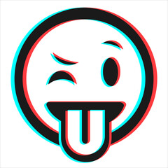 Cartoon smile emoticon symbol, icon in 3d effect with blue and red color