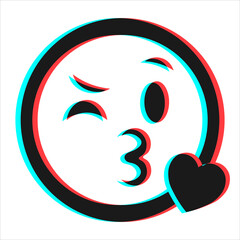 Cartoon smile emoticon symbol, icon in 3d effect with blue and red color