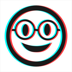 Cartoon smile emoticon symbol, icon in 3d effect with blue and red color