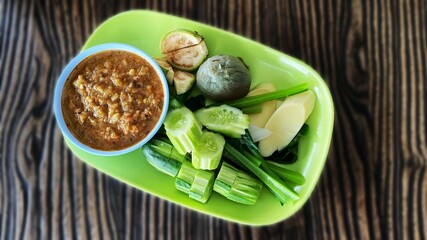 Dried Fishes Chili Paste with mix vegetable, Thailand Food
