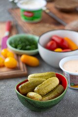 Vegetables and spread for vegan sandwiches