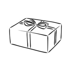vector sketch illustration - gift box gift box with bow, vector sketch on white background