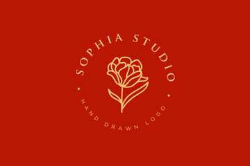 Fototapeta na wymiar Hand Drawn Flowers Logo Template for Botanical Logo, Farm or Flowers Shop