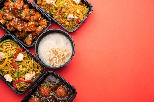 Home delivery of Indian chinese food in plastic boxes in group