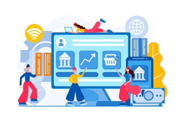 Banking operations, investments, online banking Finance services. Financial transaction.
