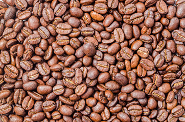 Roasted coffee beans.