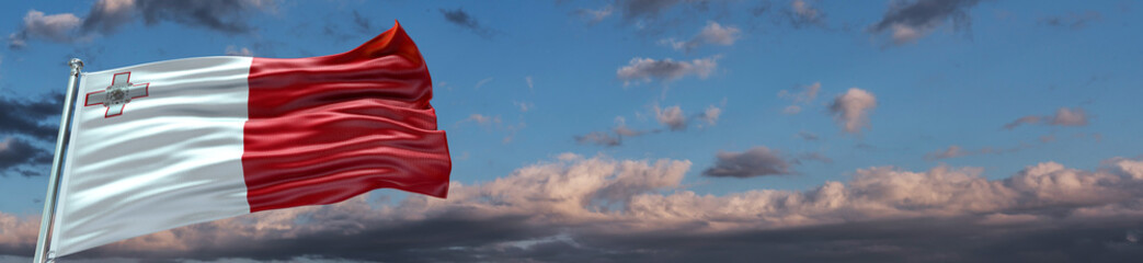 Fototapeta na wymiar Malta Flag with extrem large Blue Sky and clouds Single Flag