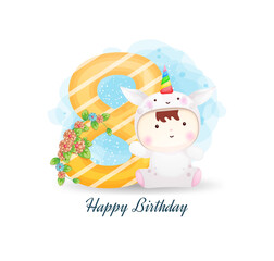 Cute eight doodle numbering and baby in unicorn costume Premium Vector