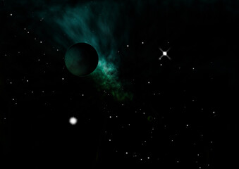 Planet in a space against stars. 3D rendering.