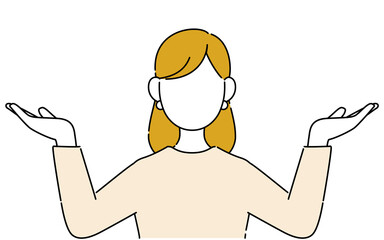 顔なしのポーズイラスト、キャリアウーマンの上半身、お手上げ