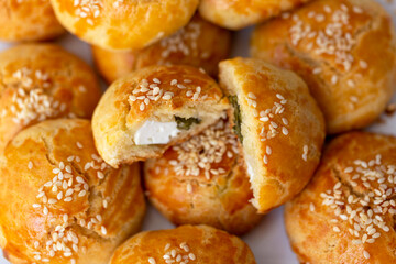 Traditional Turkish pastry pogaca with cheese filling