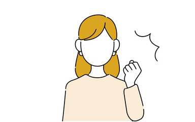 顔なしのポーズイラスト、キャリアウーマンの上半身、ガッツポーズ