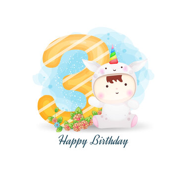 Cute three doodle numbering and baby in unicorn costume Premium Vector