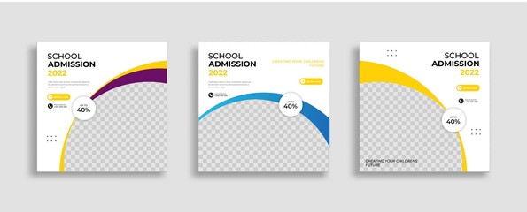 School admission Editable minimal square banner template. Yellow purple White background color with geometric shapes for social media post, story and web internet ads. Vector illustration