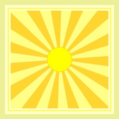 abstract background with yellow sun and rays, square shape simple template with copy space 