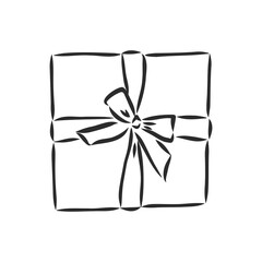 vector sketch illustration - gift box gift box with bow, vector sketch on white background