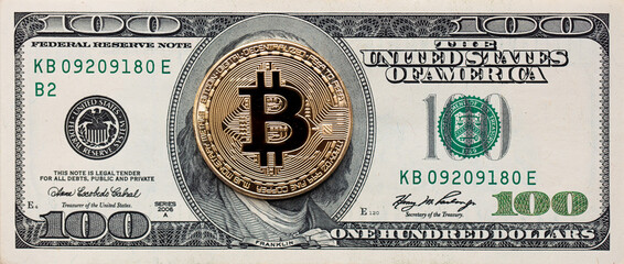 Bitcoin on 100 dollar banknote