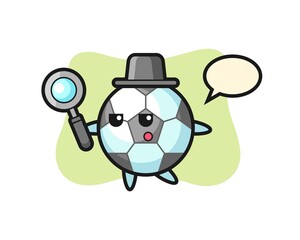 Football cartoon character searching with a magnifying glass