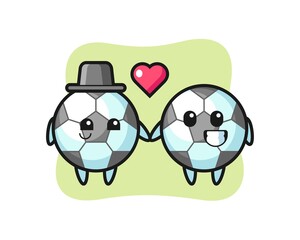 Football cartoon character couple with fall in love gesture