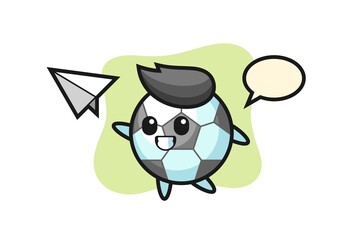 Football cartoon character throwing paper airplane