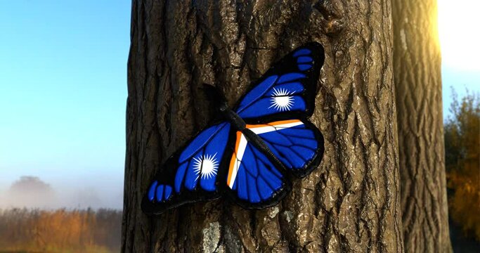 Flag of the Marshall Islands on Butterfly Wings Realistic 4K UHD 60FPS