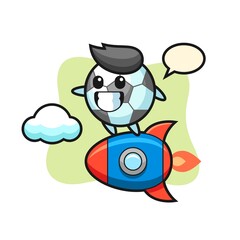 Football mascot character riding a rocket
