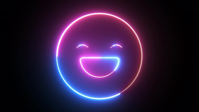 Neon happy emoji symbol, computer generated. 3d rendering of emotion background