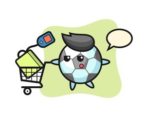 Football illustration cartoon with a shopping cart