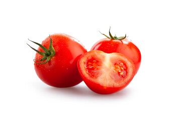 Red ripe juicy tomatoes on a white background