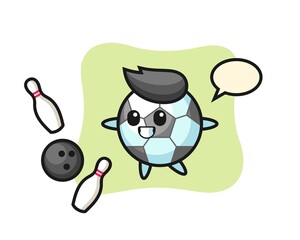 Character cartoon of football is playing bowling