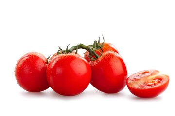 Red ripe juicy tomatoes on a white background