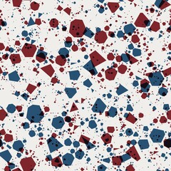 Seamless abstract geometric pattern in flat red blue black white. High quality illustration. Abstract design of red and blue overlaid to form a modern attractive abstract seamless surface design.