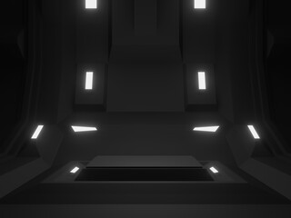 3D  black scientific stage.