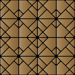 Seamless of  diagonal square pattern. Design regular tile of gold on black background. Design print for illustration, texture, wallpaper, background.
