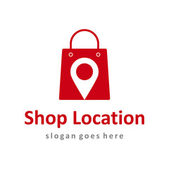 Shopping bag with pin location icon logo design template. vector illustration.