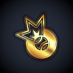 Gold Baseball ball icon isolated on black background. Vector