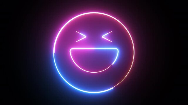 Neon happy emoji symbol, computer generated. 3d rendering of emotion background