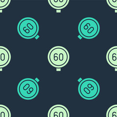 Green and beige Speed limit traffic sign 60 km icon isolated seamless pattern on blue background. Vector