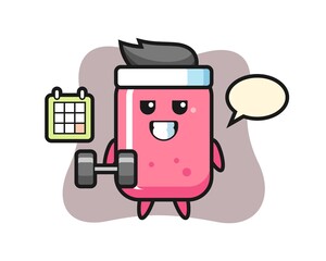 Bubble gum mascot cartoon doing fitness with dumbbell