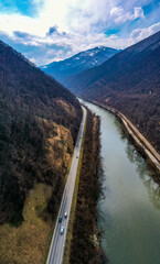 Road near river. Bosnia and Herzegowina. Zenica