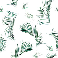 Watercolor palm tropical leaves seamless pattern illustration