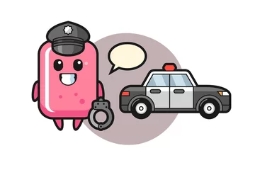 Papier Peint photo autocollant Course de voitures Cartoon mascot of bubble gum as a police