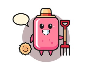 Mascot character of bubble gum as a farmer