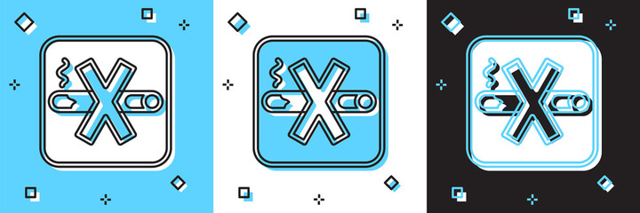 Set No Smoking icon isolated on blue and white, black background. Cigarette symbol. Vector