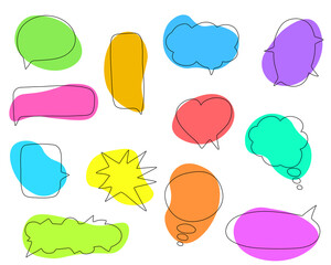 Set of colorful speech bubbles.Hand-drawn elements.Social chat symbols.Collection of text boxes of different shapes.Dialogue banners for networks story and posts.Isolated.Vector