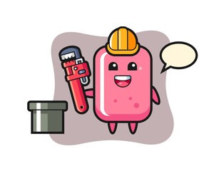 Character illustration of bubble gum as a plumber