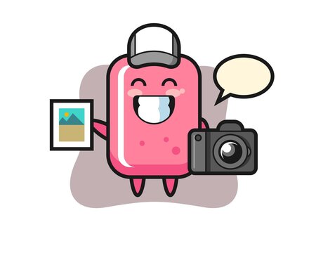 Character illustration of bubble gum as a photographer