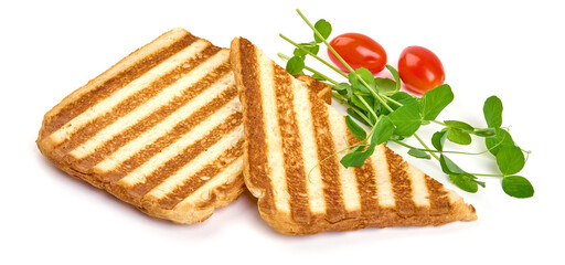 Two slices of toasted bread, isolated on white background